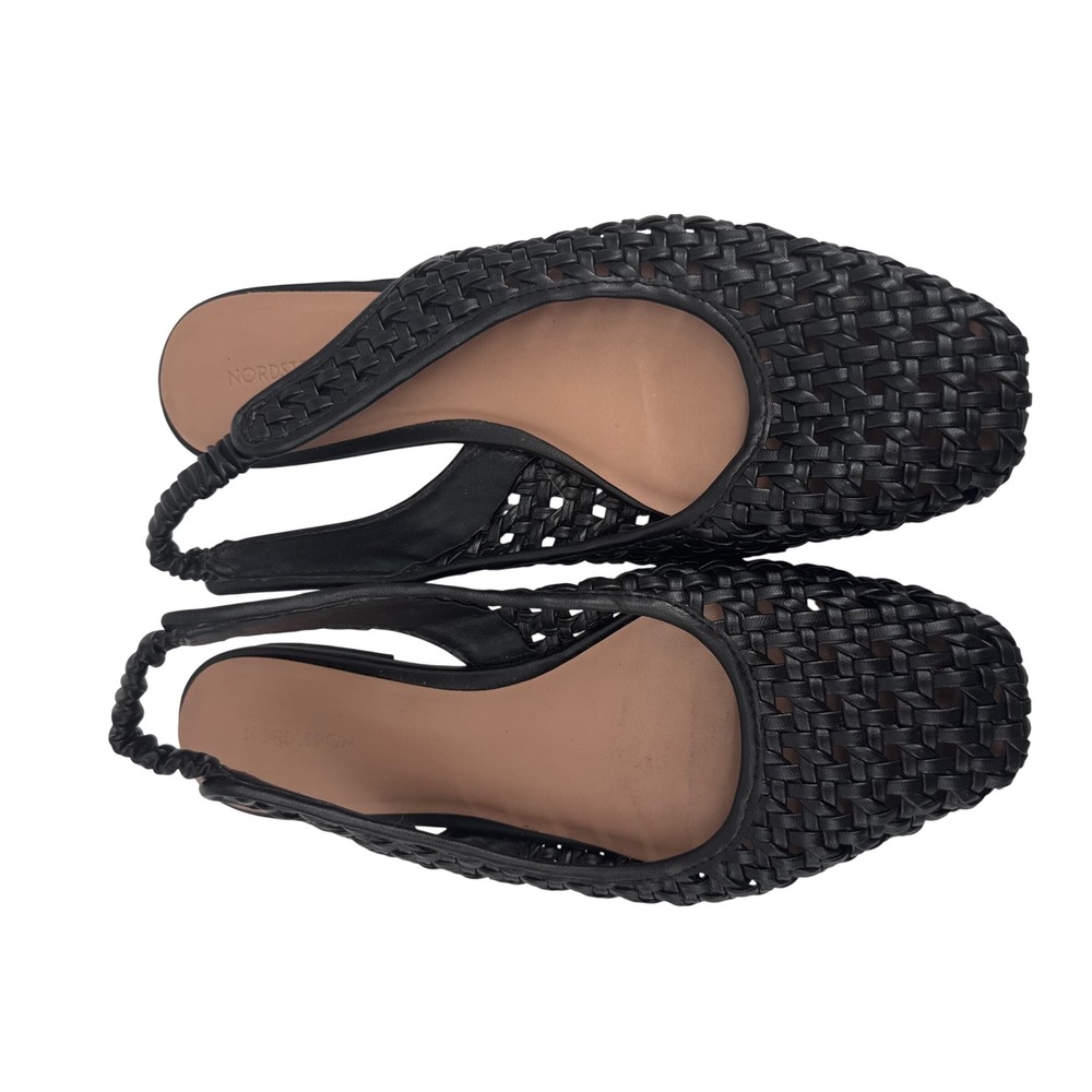 Nordstrom Arabella Woven Slingback Flat Size 8 Black Square Toe Braided